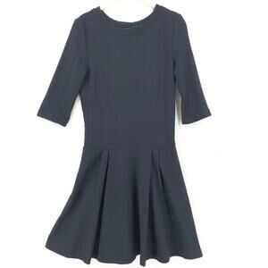 Amour Vert Womens Dress Medium Black Fit Flare 1/2 Sleeve Stretch Pleated Zip